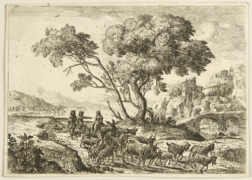 Claude Lorrain, Le Départ pour les champs [Departure for the Fields], circa 1638-41 (etching on laid paper, state 3C, 12.6 cm x 17.8 cm)