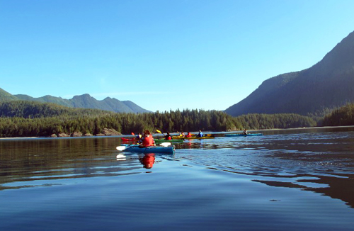 Philosophy students enjoy a sea kayaking expedition to the Hooksum Outdoor School on Hesquiaht Bay. 