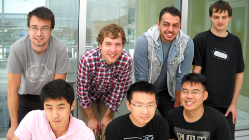 Front row, from left: Daniel Im, Ryan Wang and Weiguang Ding. Back row, from left: Matt Veres, Prof. Graham Taylor, Amar Abuleil and Tomas Sixta.