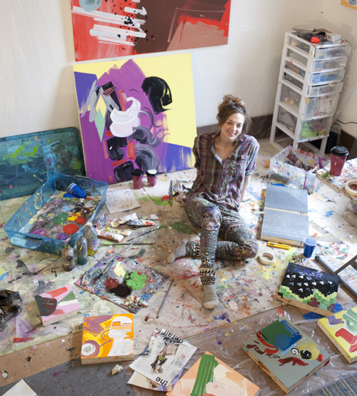 Rachel Vanderzwet shows off her artwork.