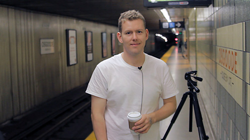 Guelph studio arts student Theo Bakker in a Toronto subway station where his film was chosen by the Toronto Urban Film Festival was chosen to screen.